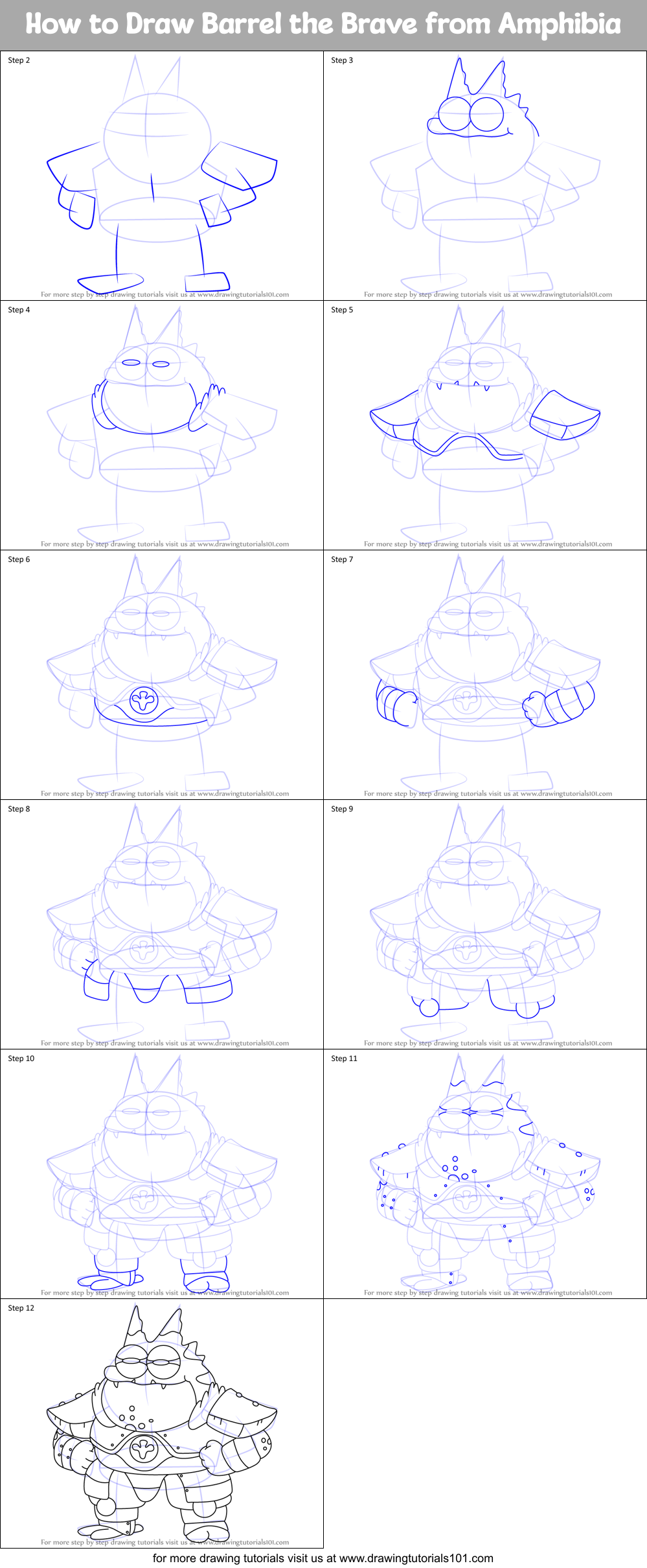 How to Draw Barrel the Brave from Amphibia Printable Step by Step