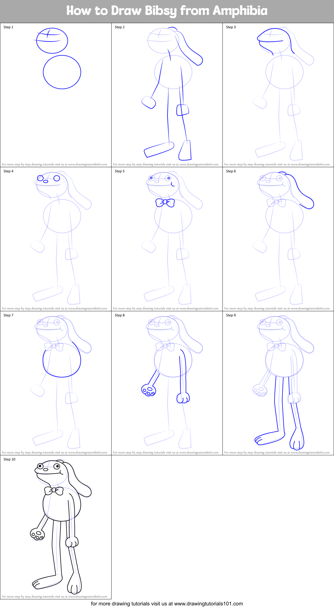 How to Draw Bibsy from Amphibia Printable Step by Step