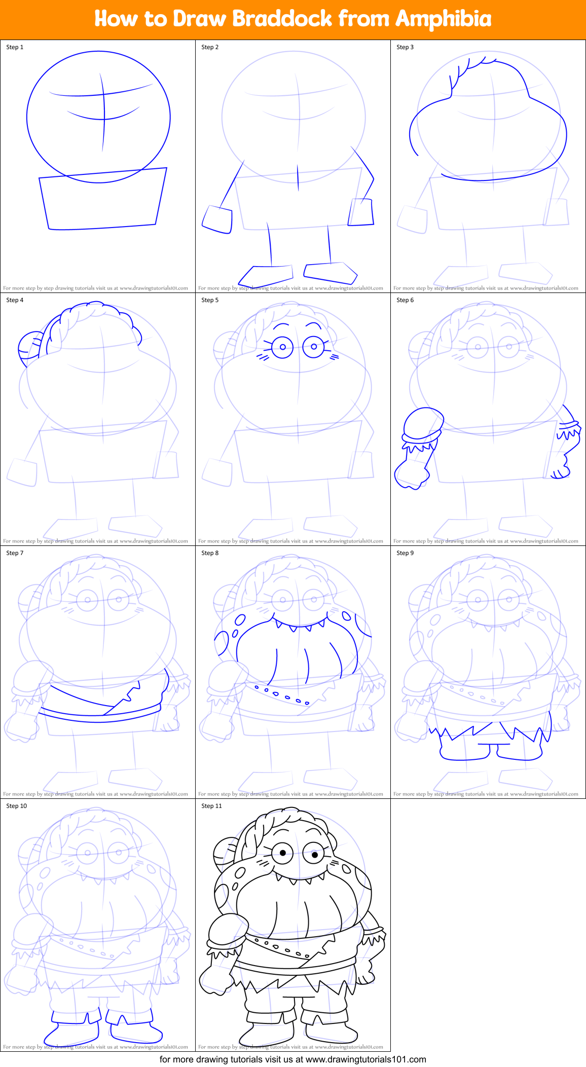 How to Draw Braddock from Amphibia Printable Step by Step