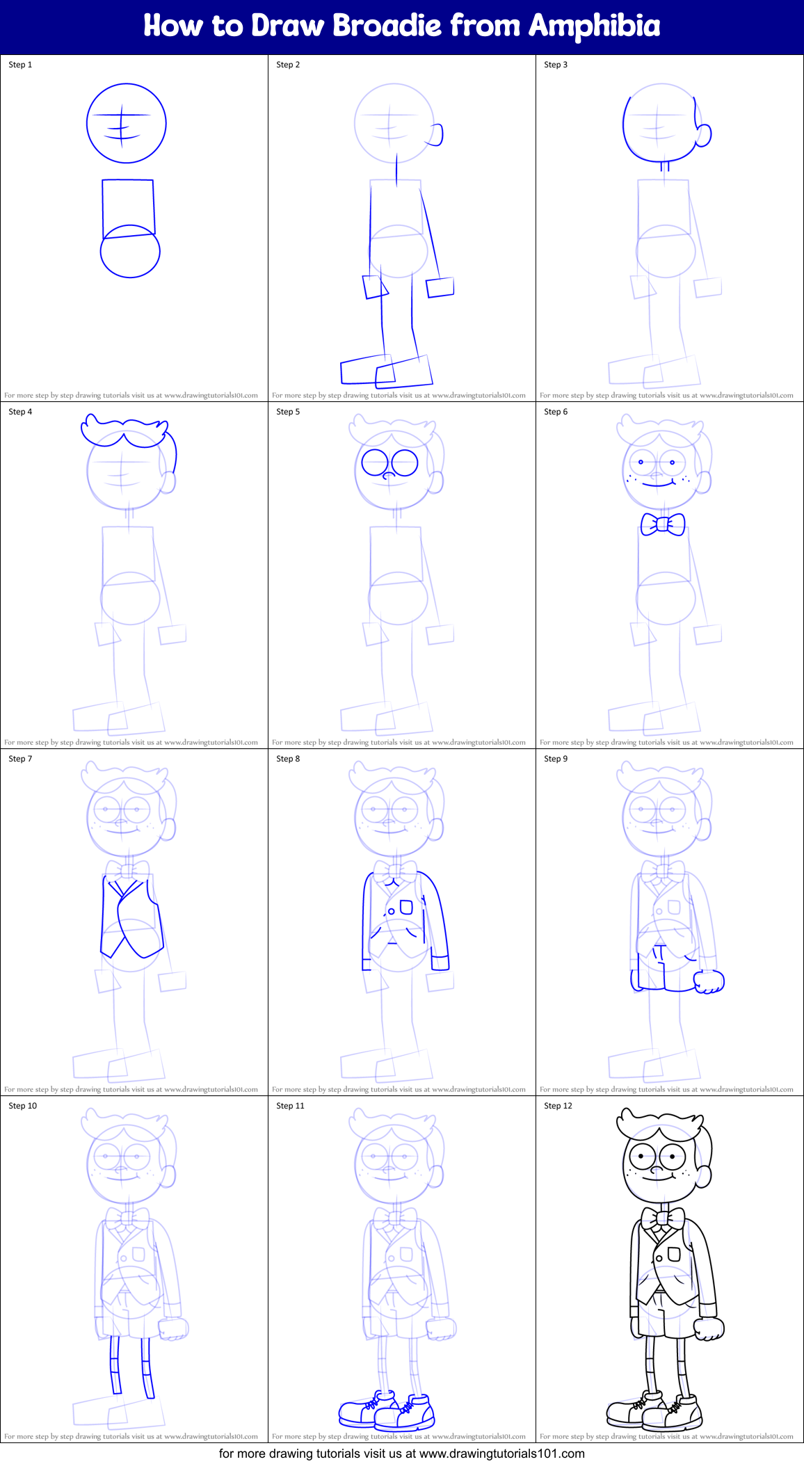 How to Draw Broadie from Amphibia Printable Step by Step