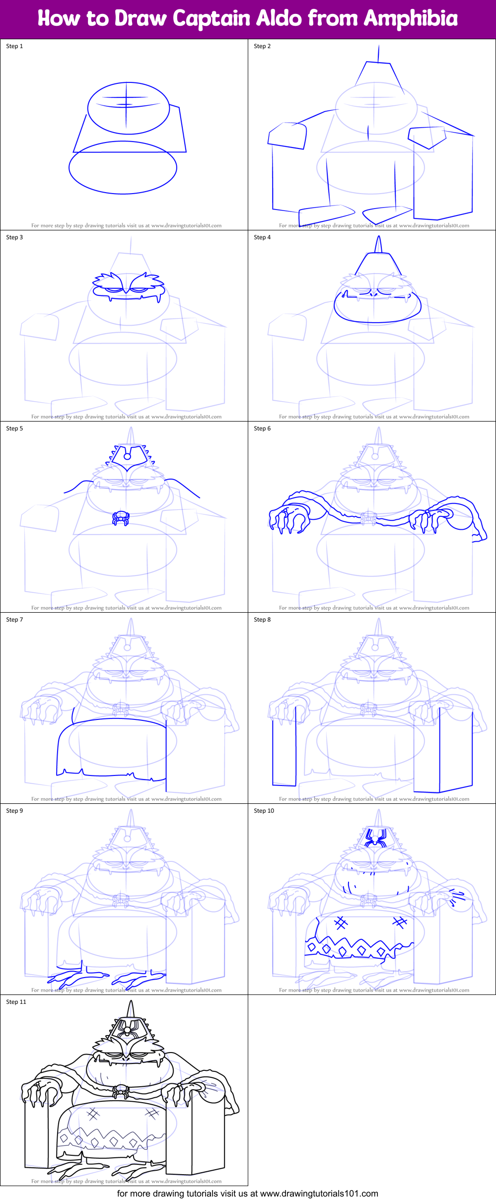 How to Draw Captain Aldo from Amphibia Printable Step by Step
