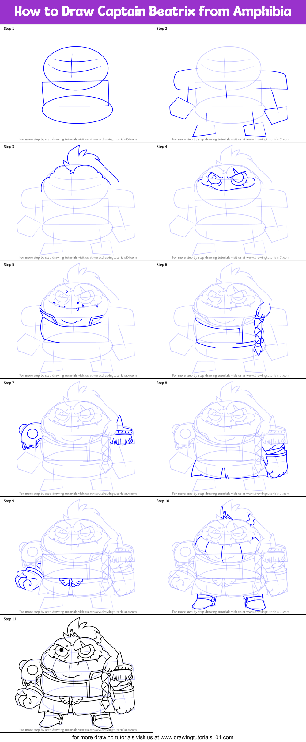 How to Draw Captain Beatrix from Amphibia Printable Step by Step