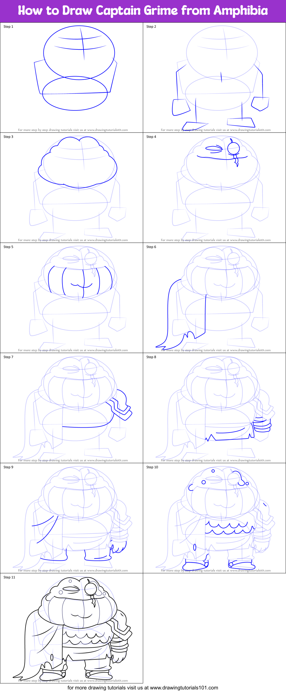 How to Draw Captain Grime from Amphibia Printable Step by Step