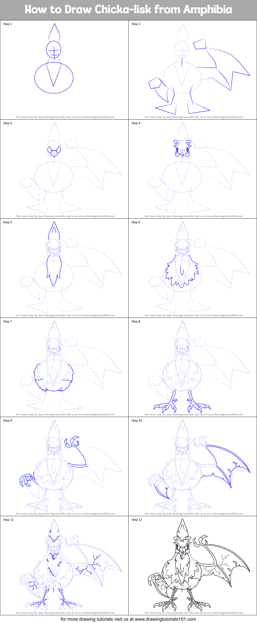 How to Draw Chicka-lisk from Amphibia Printable Step by Step