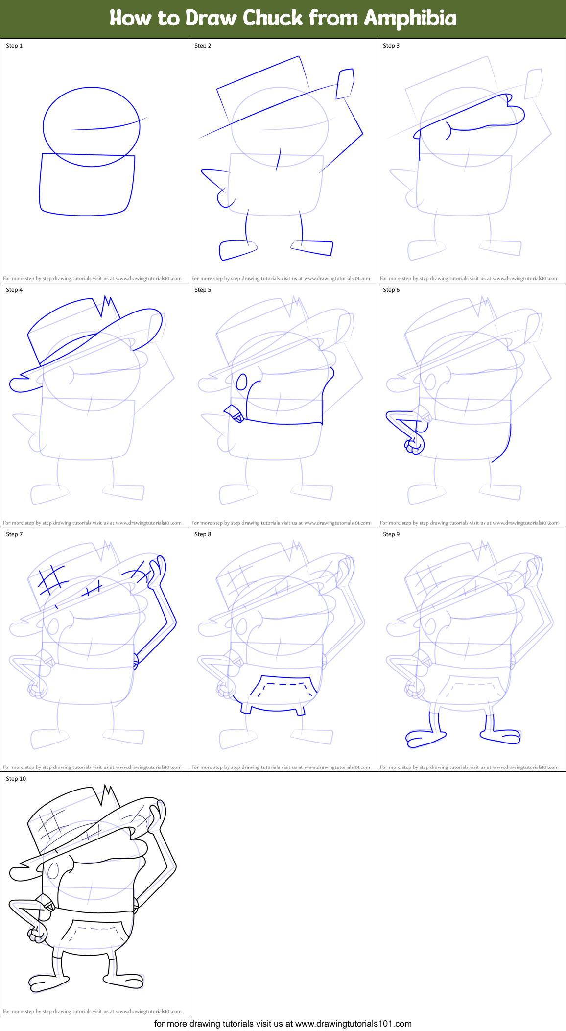 How to Draw Chuck from Amphibia Printable Step by Step