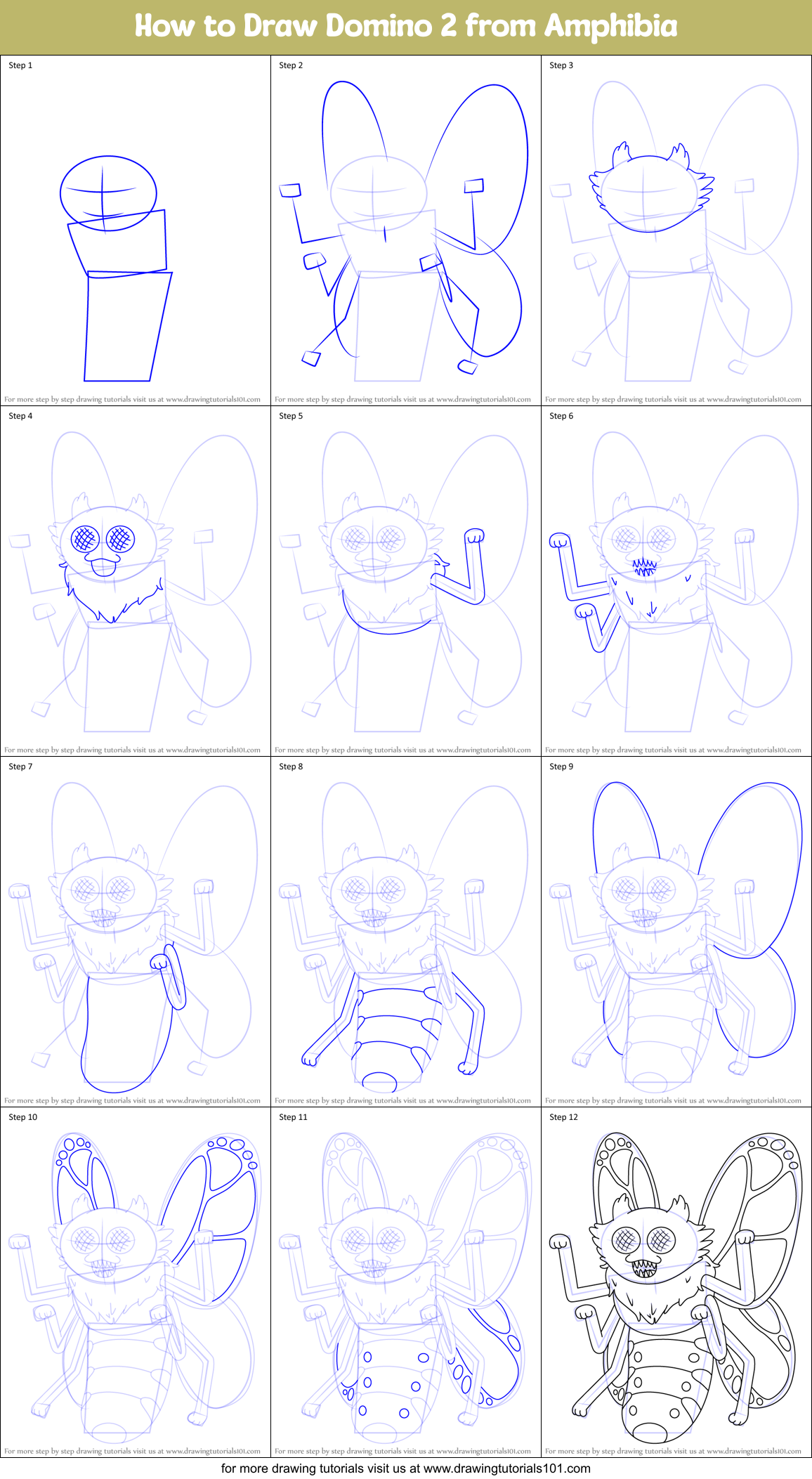 How to Draw Domino 2 from Amphibia Printable Step by Step