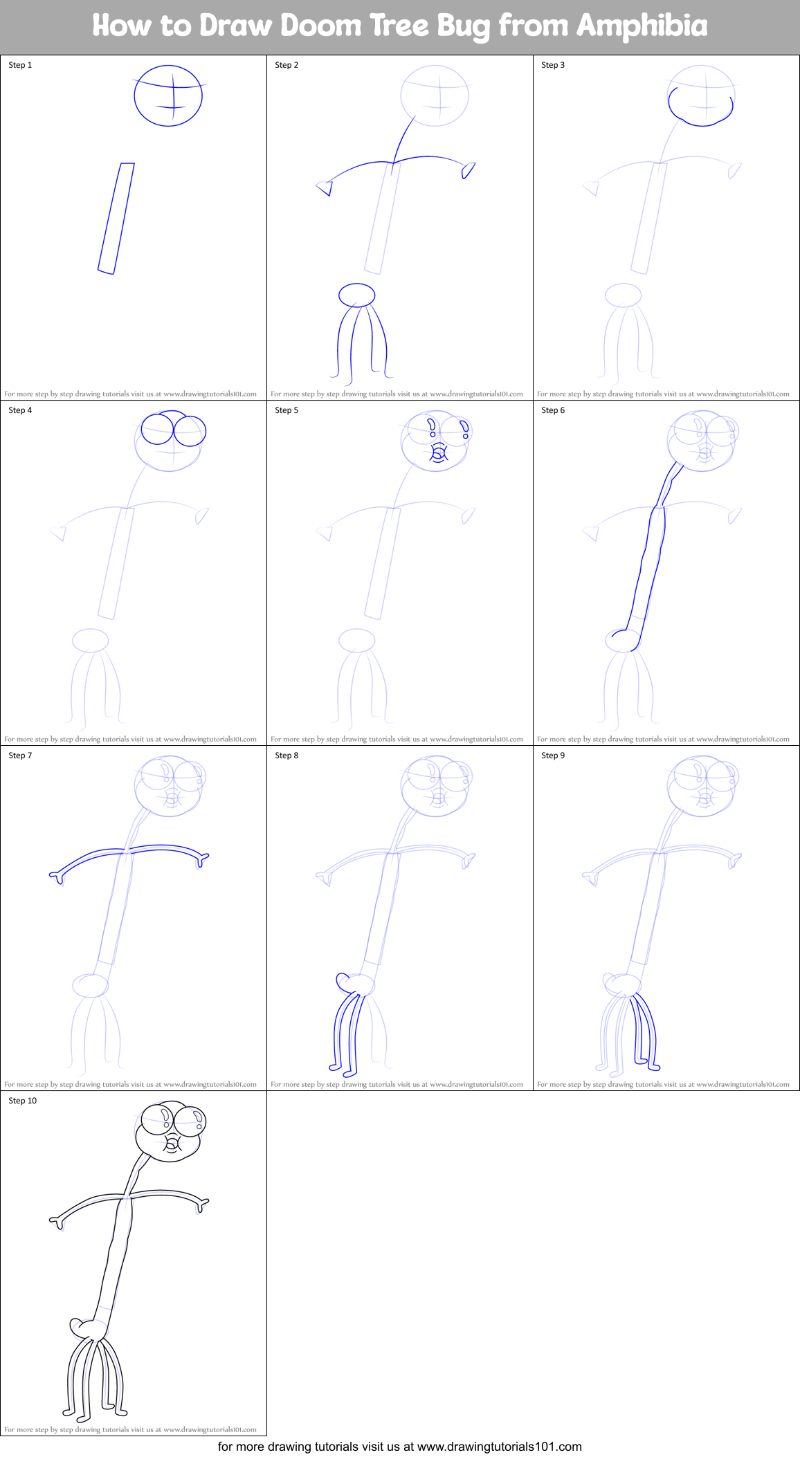 How to Draw Doom Tree Bug from Amphibia Printable Step by Step