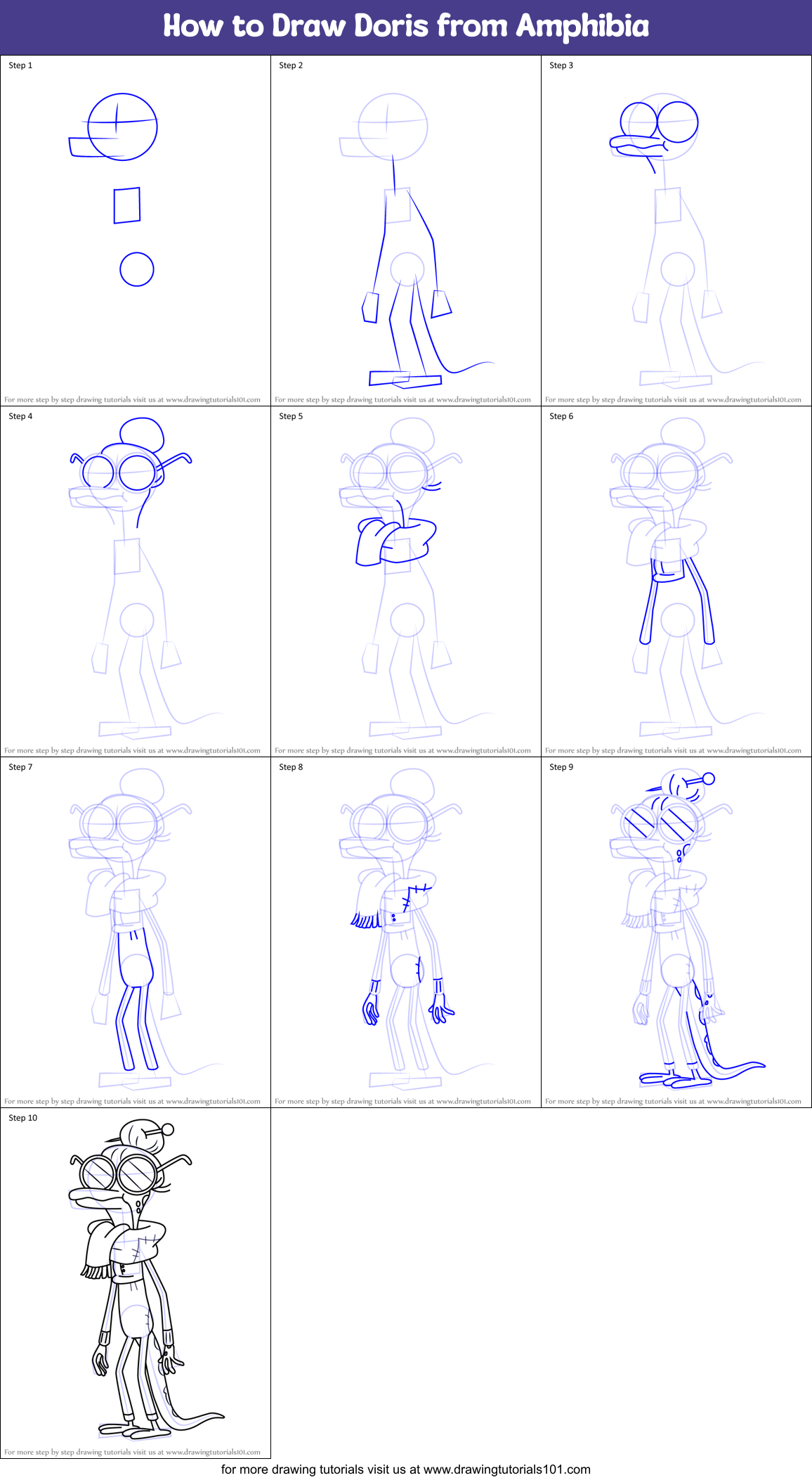 How to Draw Doris from Amphibia Printable Step by Step