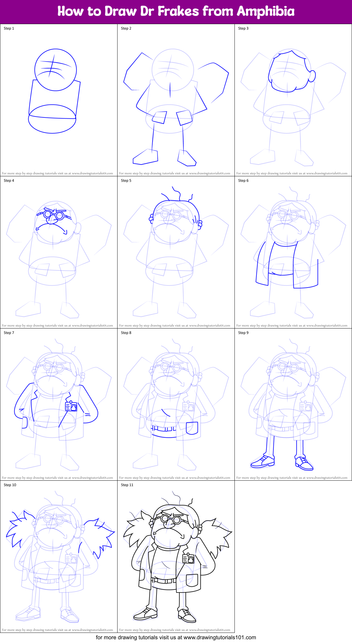 How to Draw Dr Frakes from Amphibia Printable Step by Step
