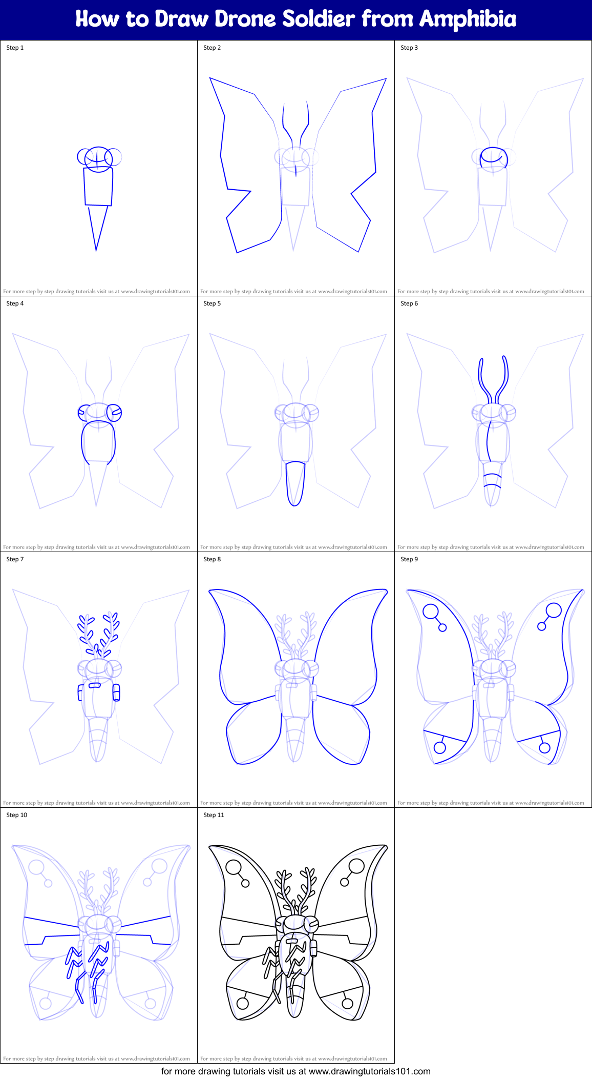 How to Draw Drone Soldier from Amphibia Printable Step by Step