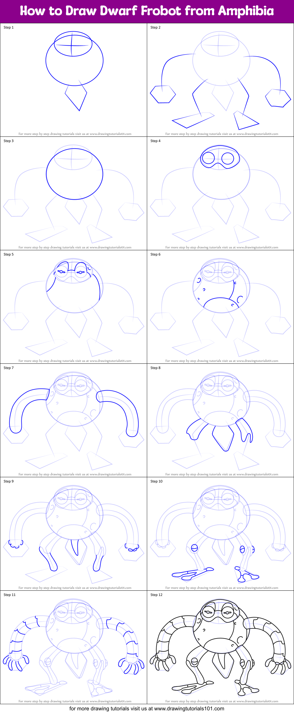How to Draw Dwarf Frobot from Amphibia Printable Step by Step