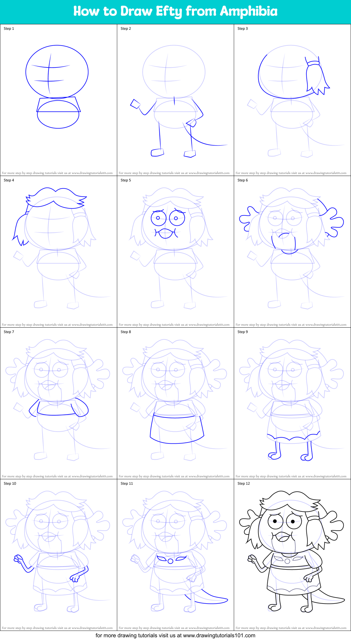 How to Draw Efty from Amphibia Printable Step by Step