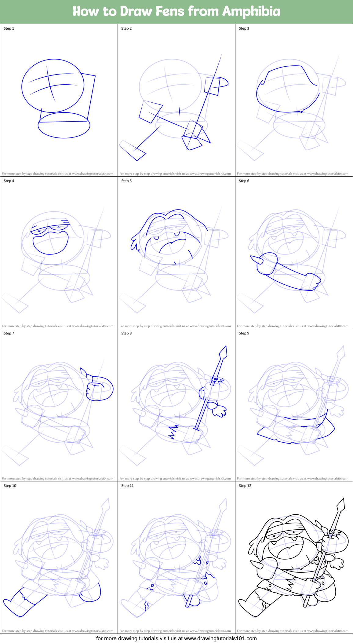 How to Draw Fens from Amphibia Printable Step by Step