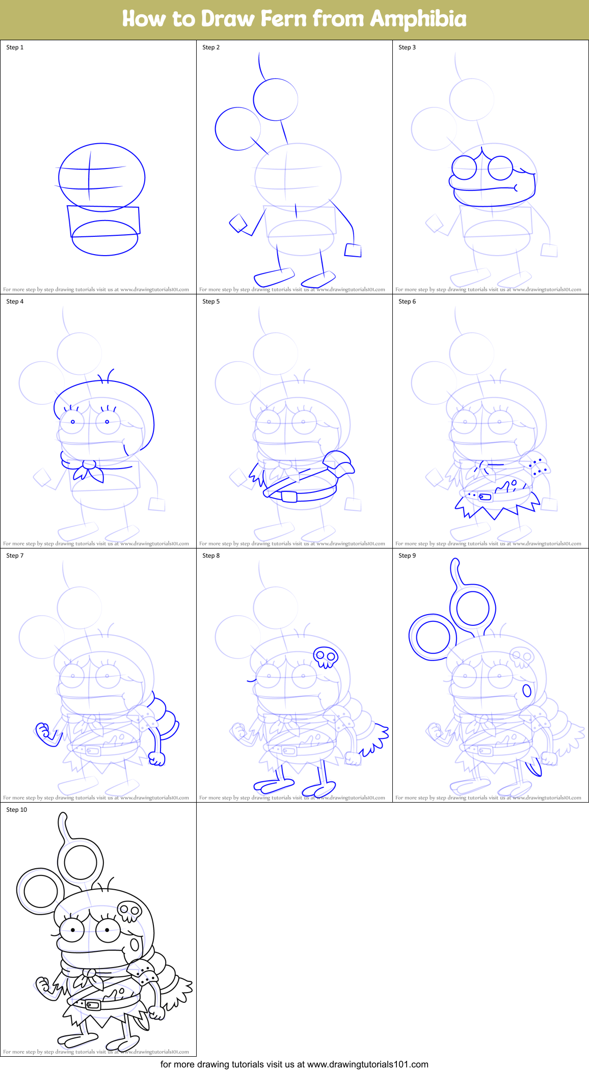 How to Draw Fern from Amphibia Printable Step by Step