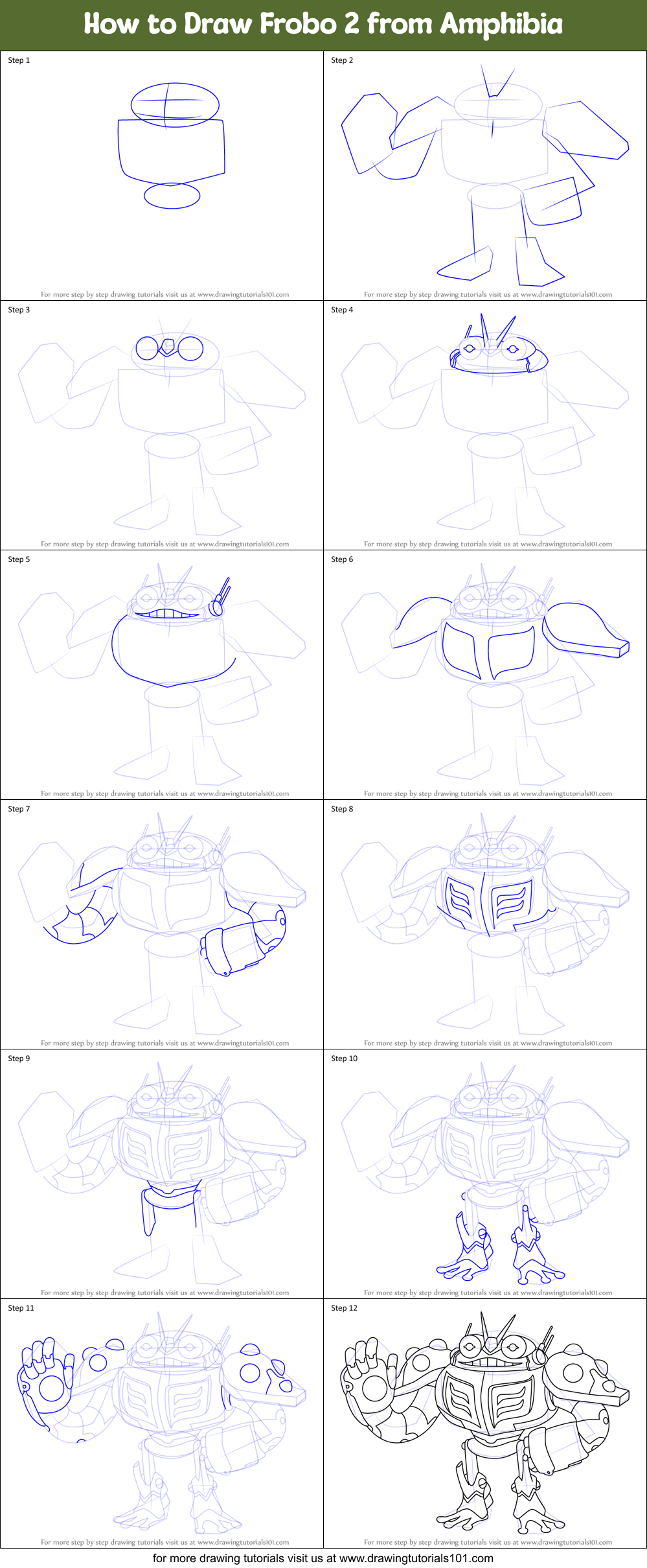 How to Draw Frobo 2 from Amphibia Printable Step by Step
