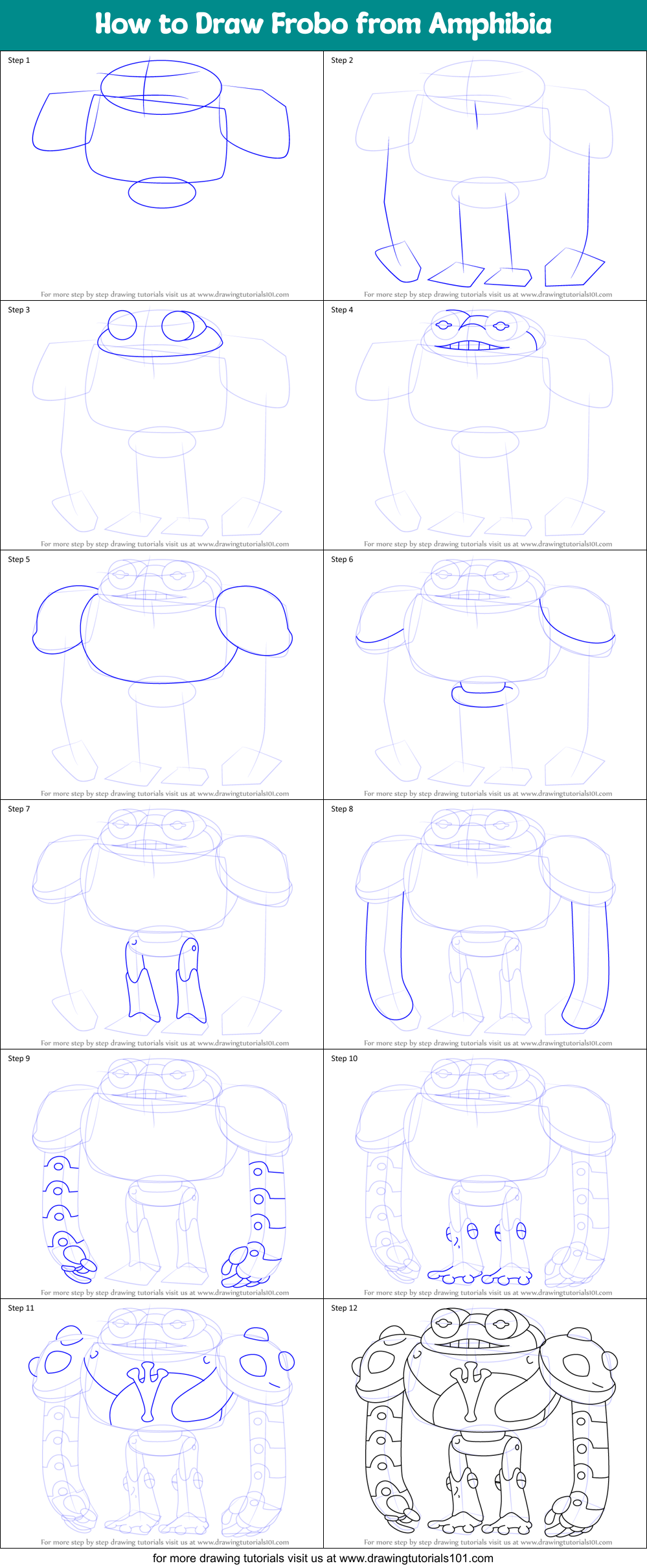 How to Draw Frobo from Amphibia Printable Step by Step