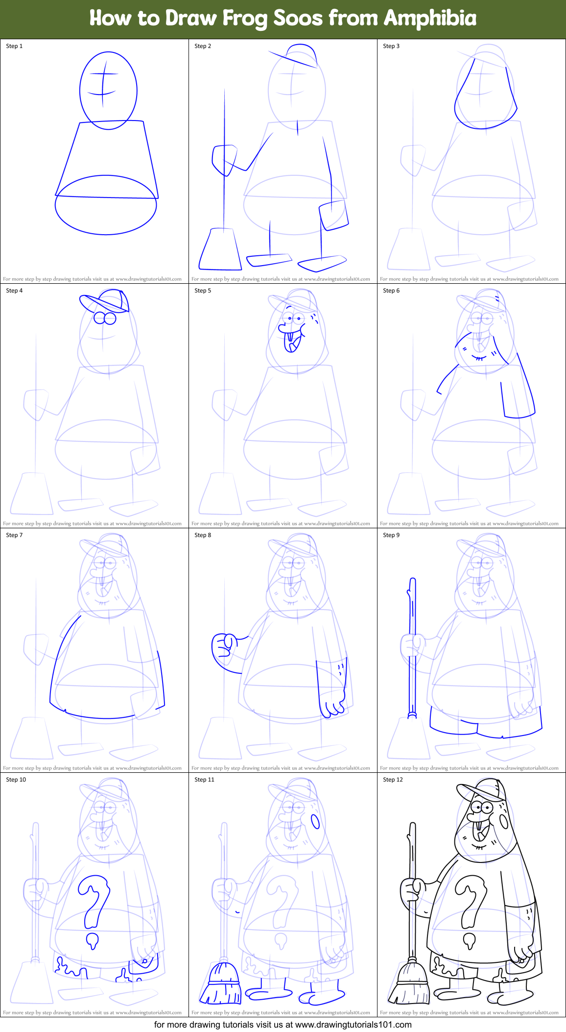 How to Draw Frog Soos from Amphibia Printable Step by Step