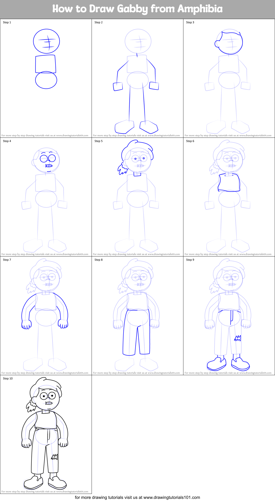How to Draw Gabby from Amphibia Printable Step by Step