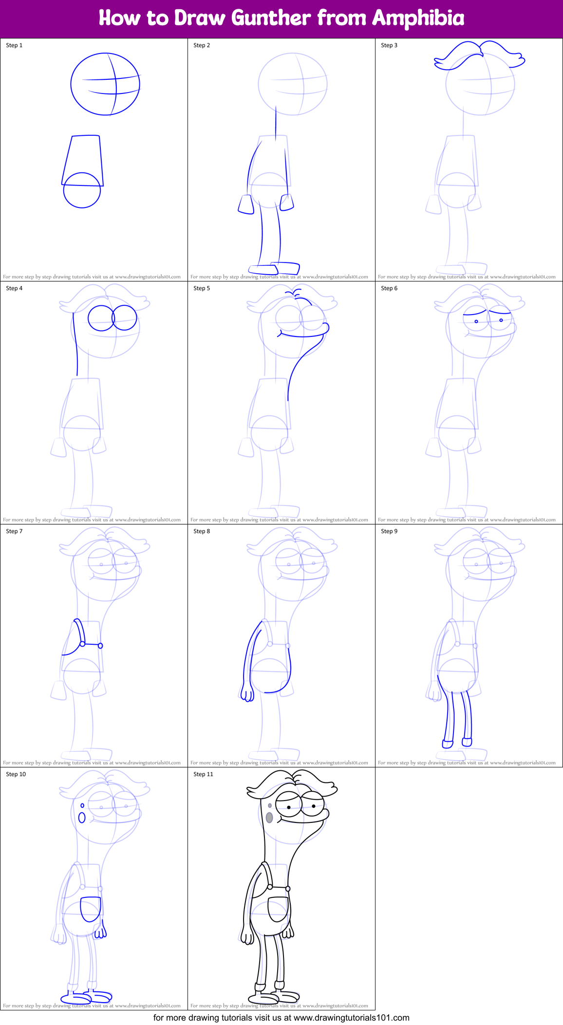 How to Draw Gunther from Amphibia Printable Step by Step