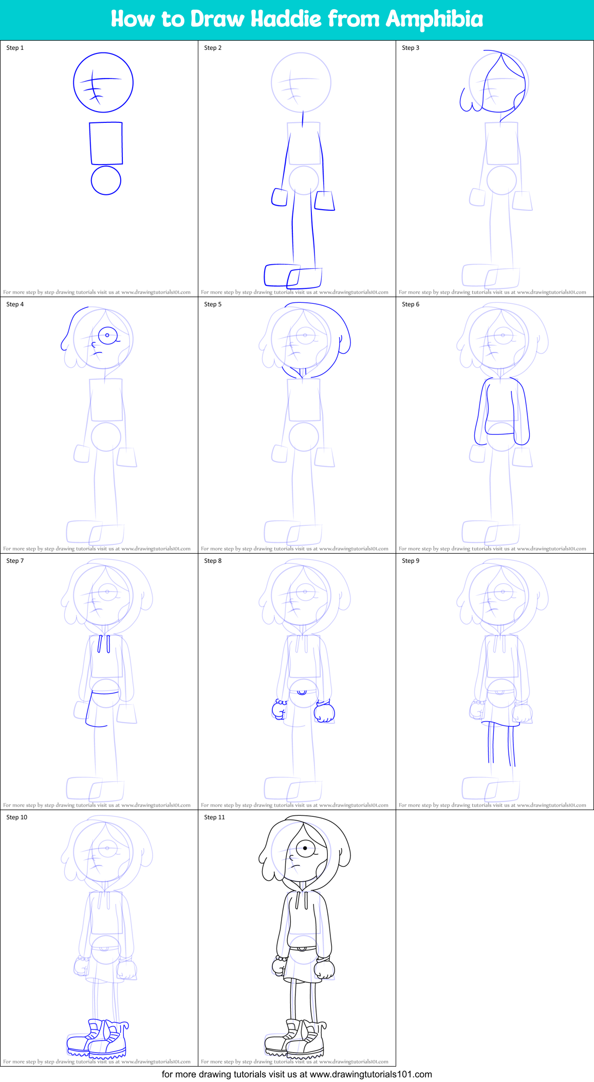 How to Draw Haddie from Amphibia Printable Step by Step