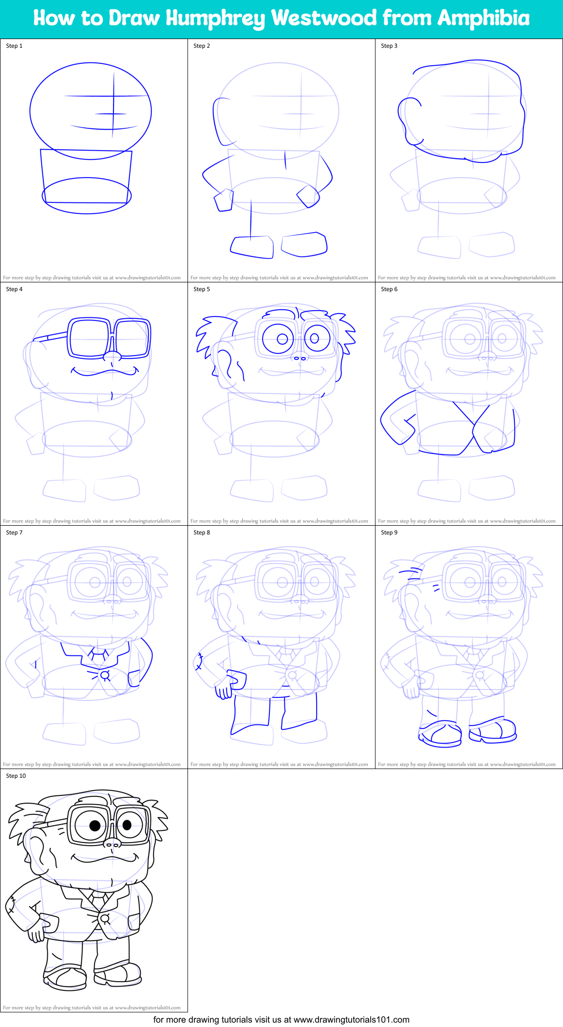 How to Draw Humphrey Westwood from Amphibia Printable Step by Step