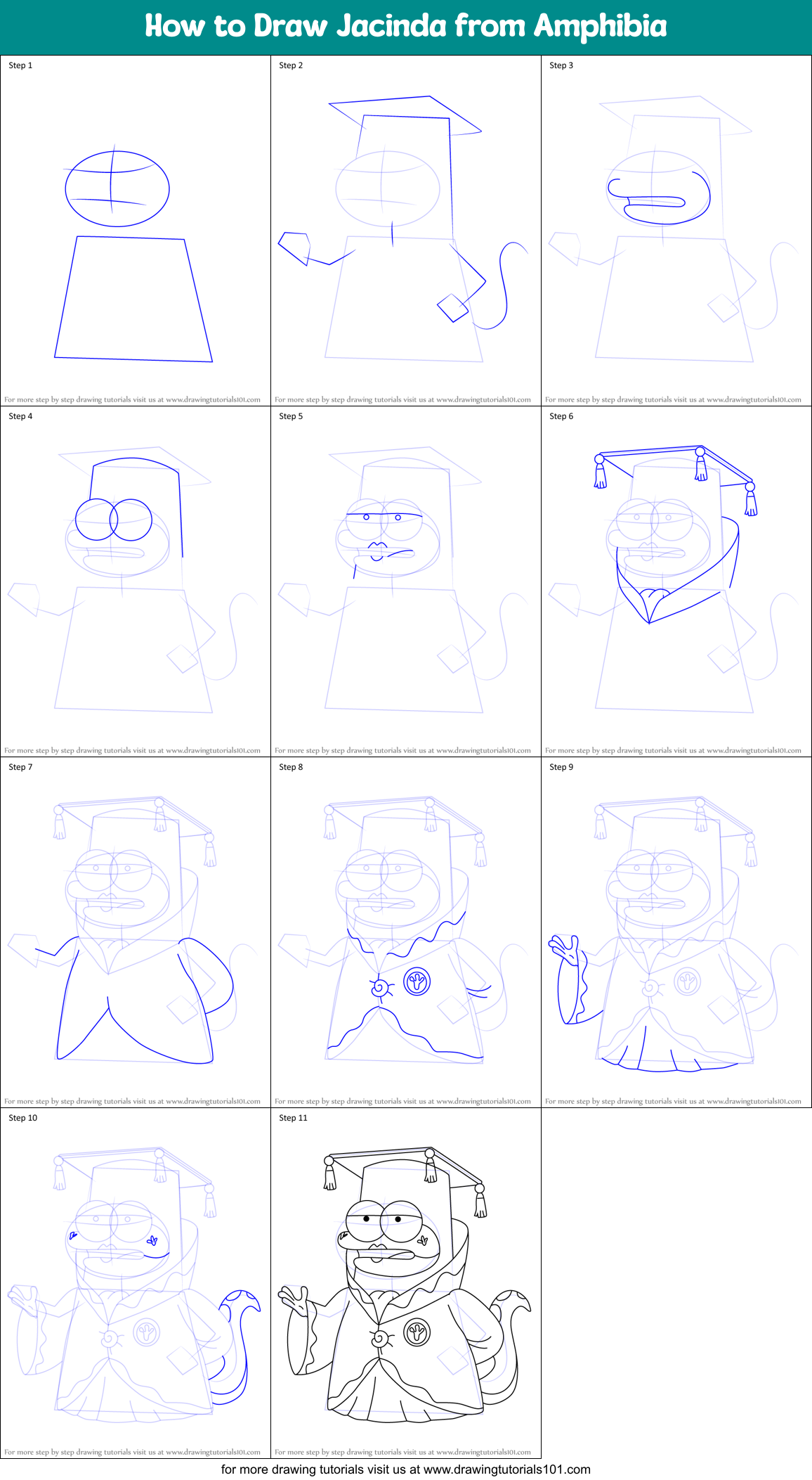 How to Draw Jacinda from Amphibia Printable Step by Step