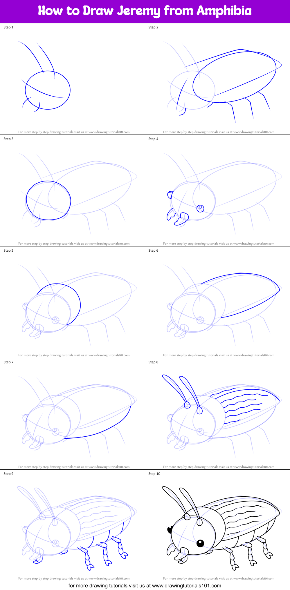 How to Draw Jeremy from Amphibia Printable Step by Step