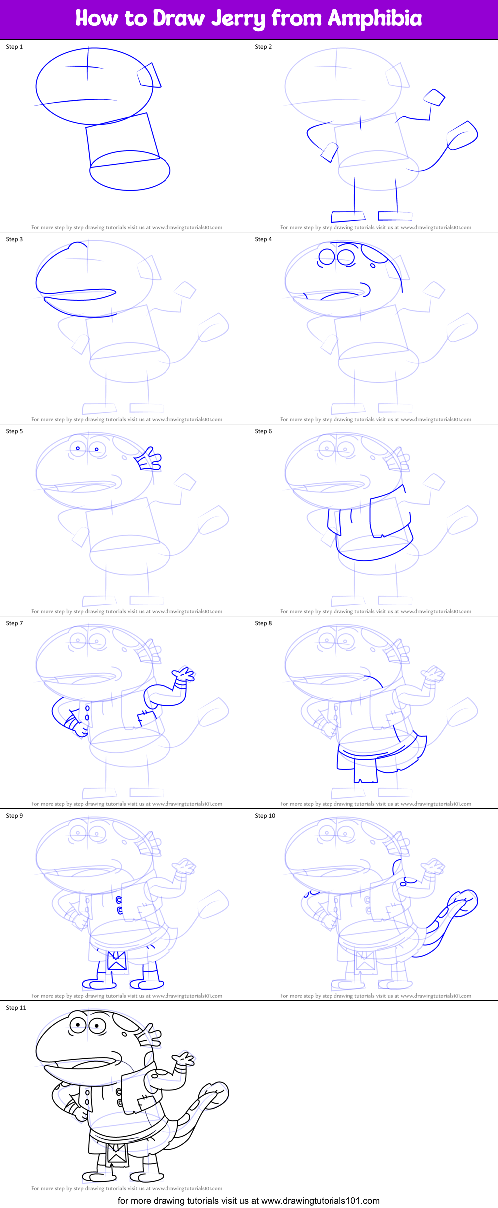 How to Draw Jerry from Amphibia Printable Step by Step