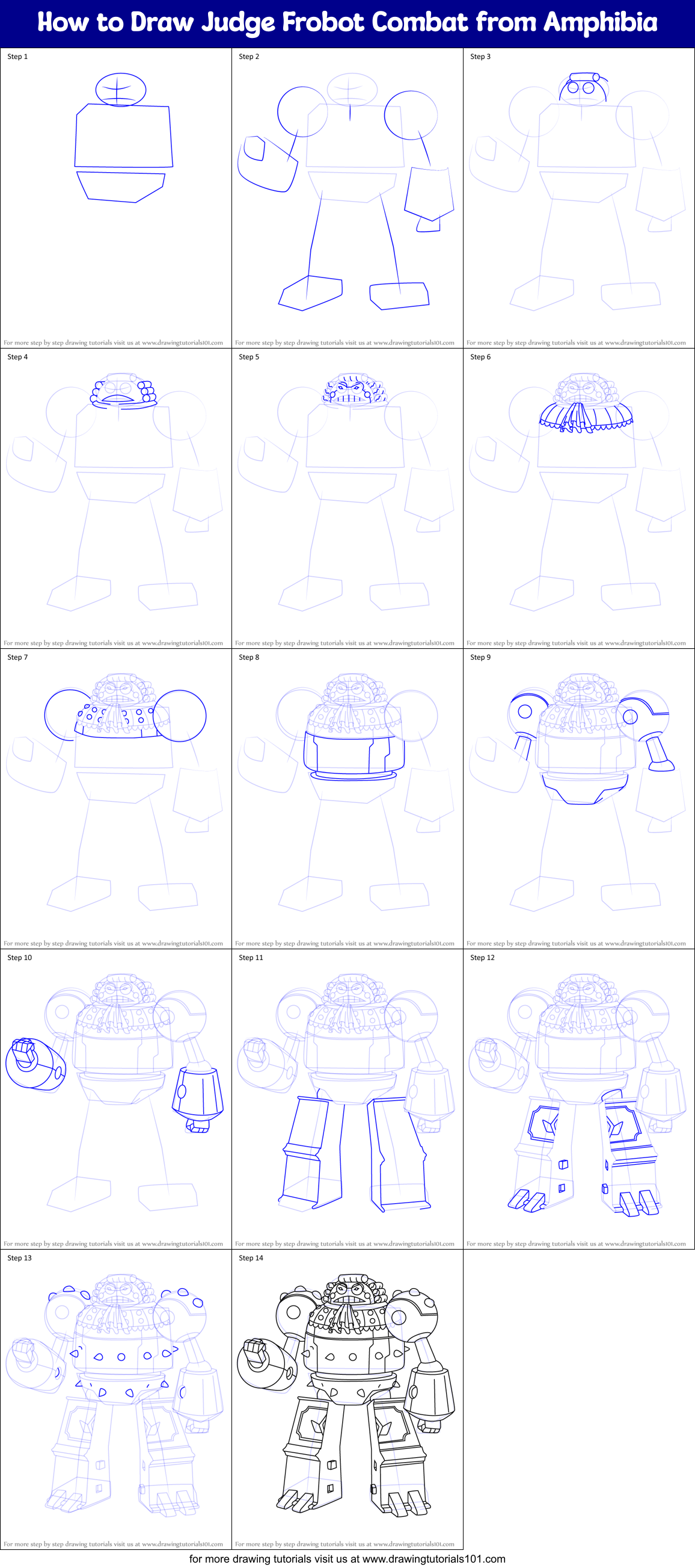 How to Draw Judge Frobot Combat from Amphibia Printable Step by Step