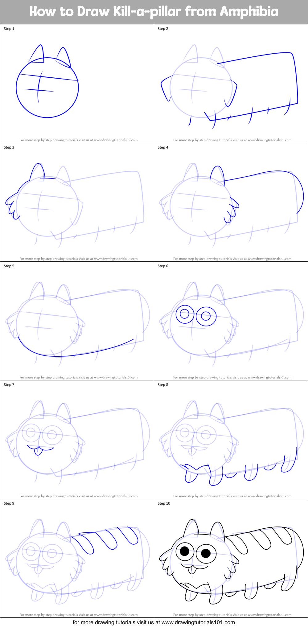 How to Draw Kill-a-pillar from Amphibia Printable Step by Step