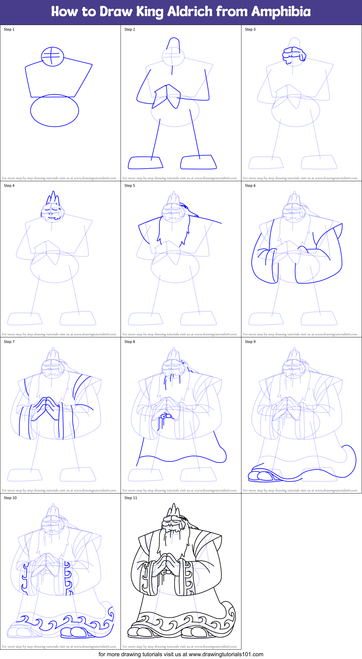 How to Draw King Aldrich from Amphibia Printable Step by Step