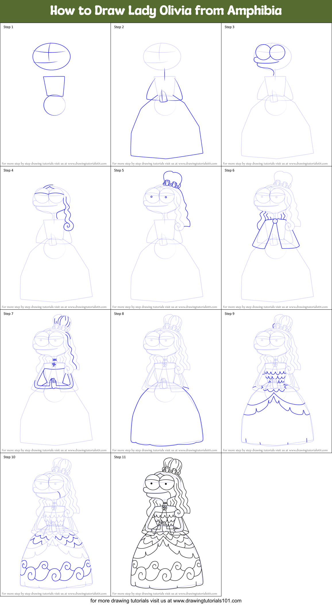 How to Draw Lady Olivia from Amphibia Printable Step by Step