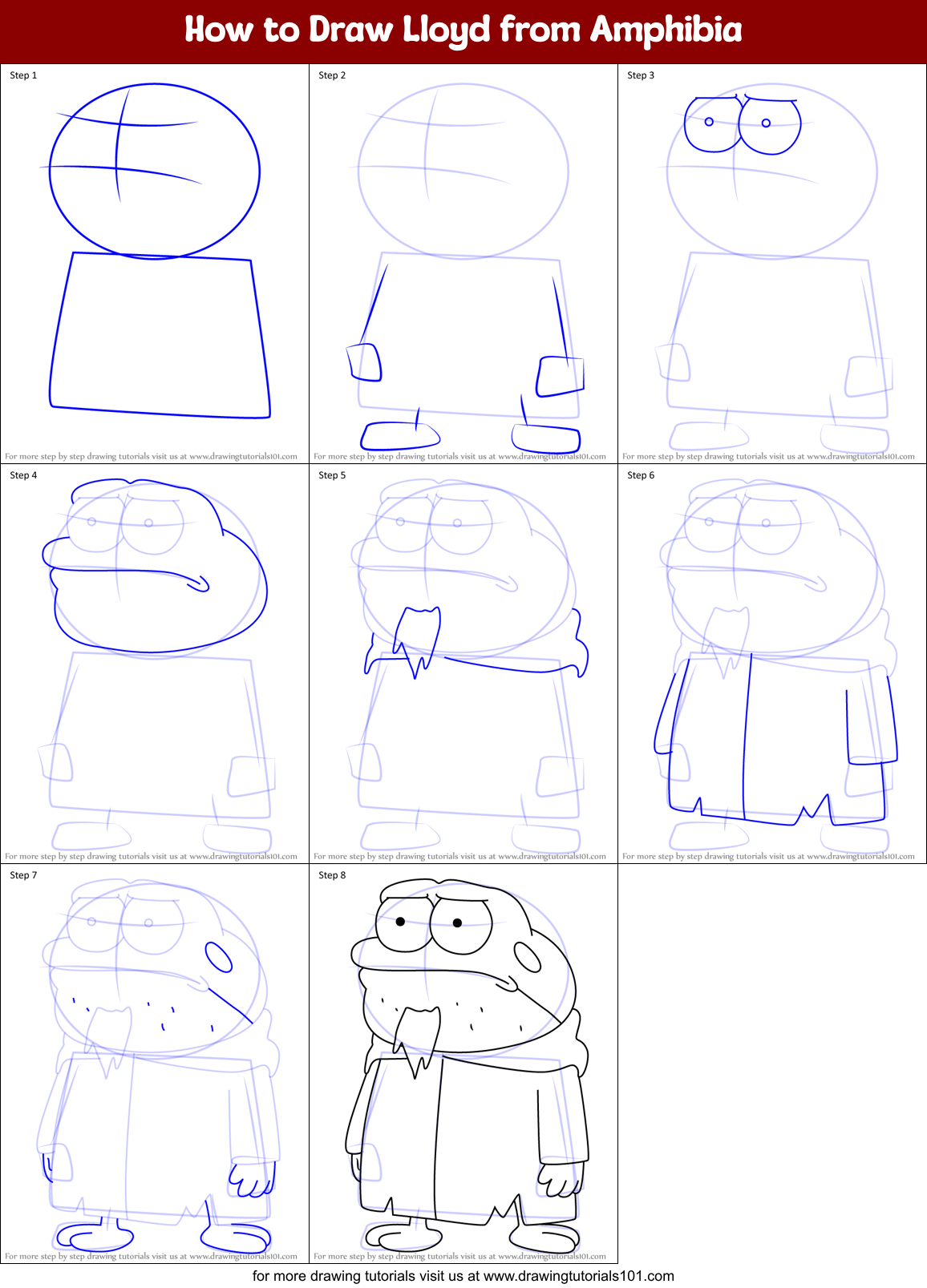 How to Draw Lloyd from Amphibia Printable Step by Step