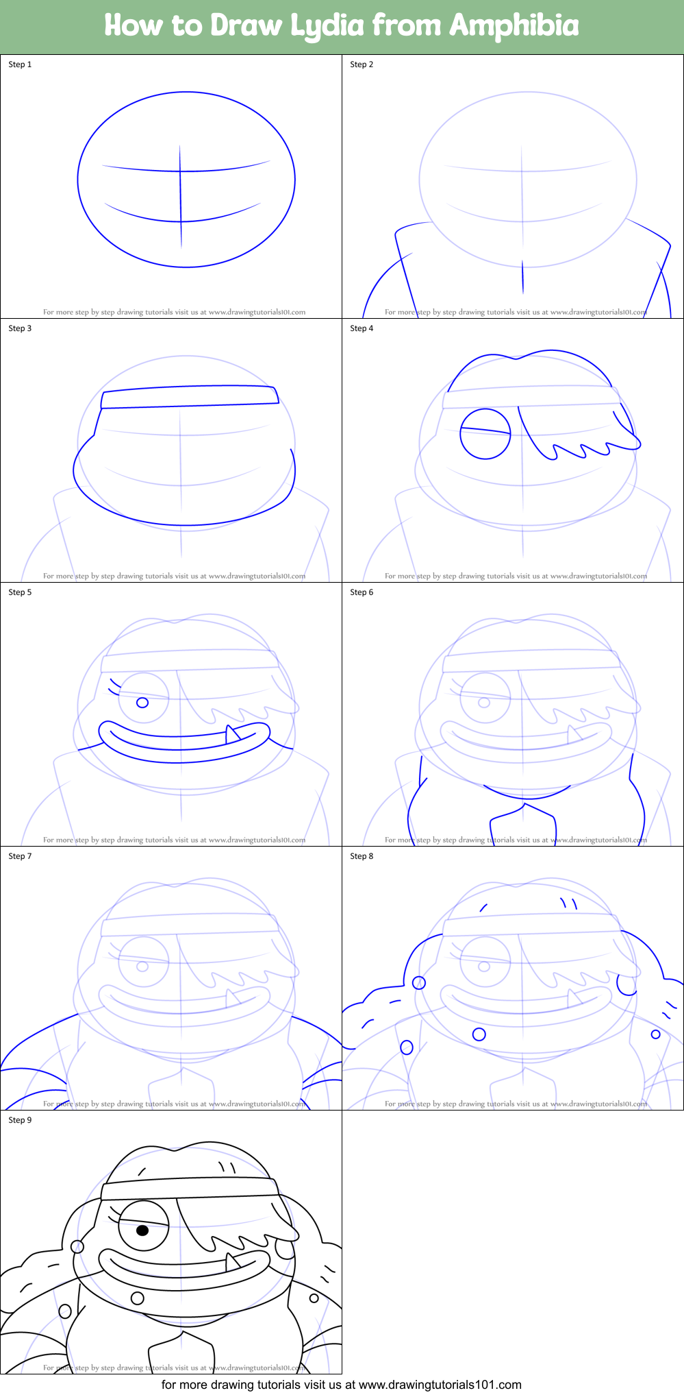 How to Draw Lydia from Amphibia Printable Step by Step