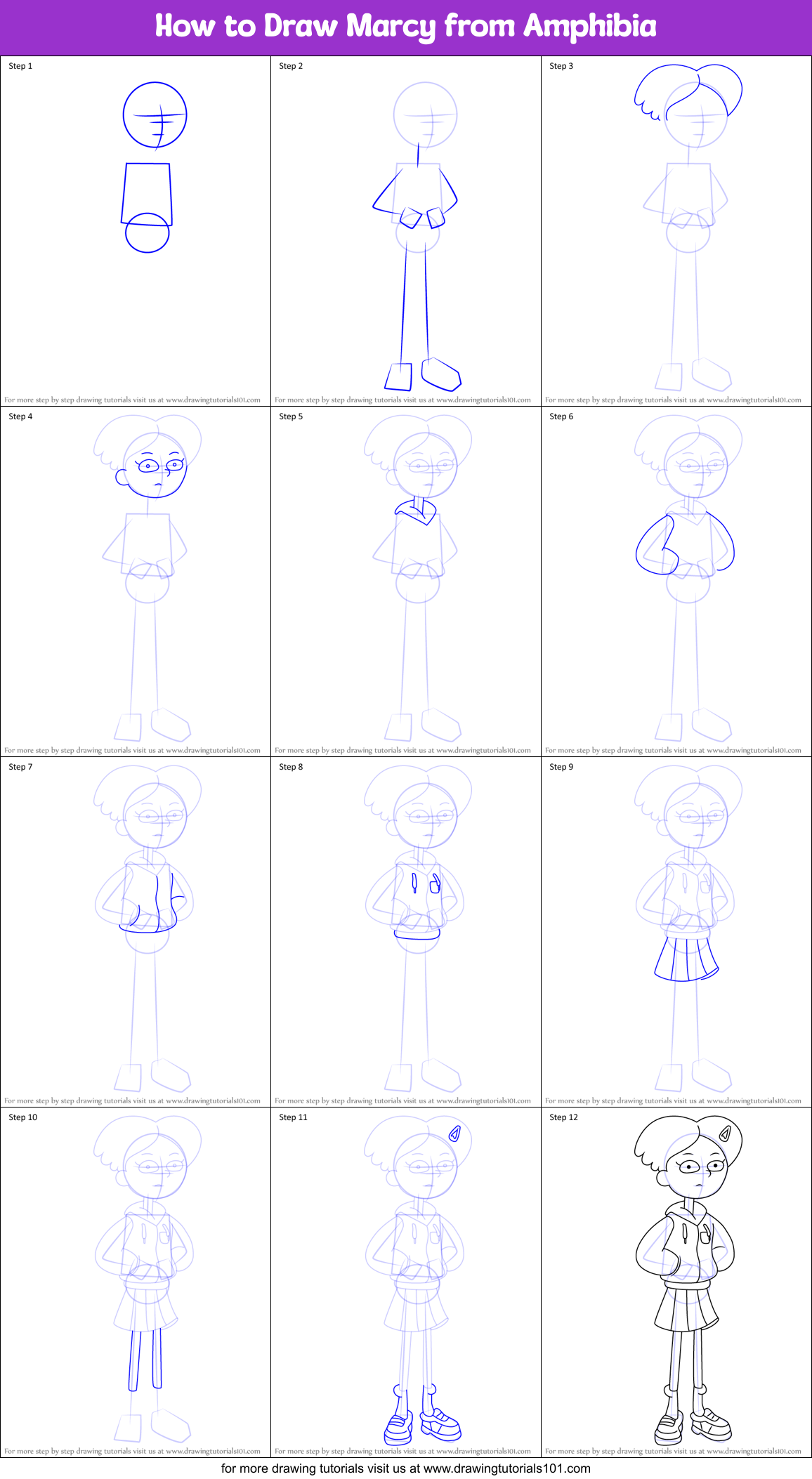 How to Draw Marcy from Amphibia Printable Step by Step
