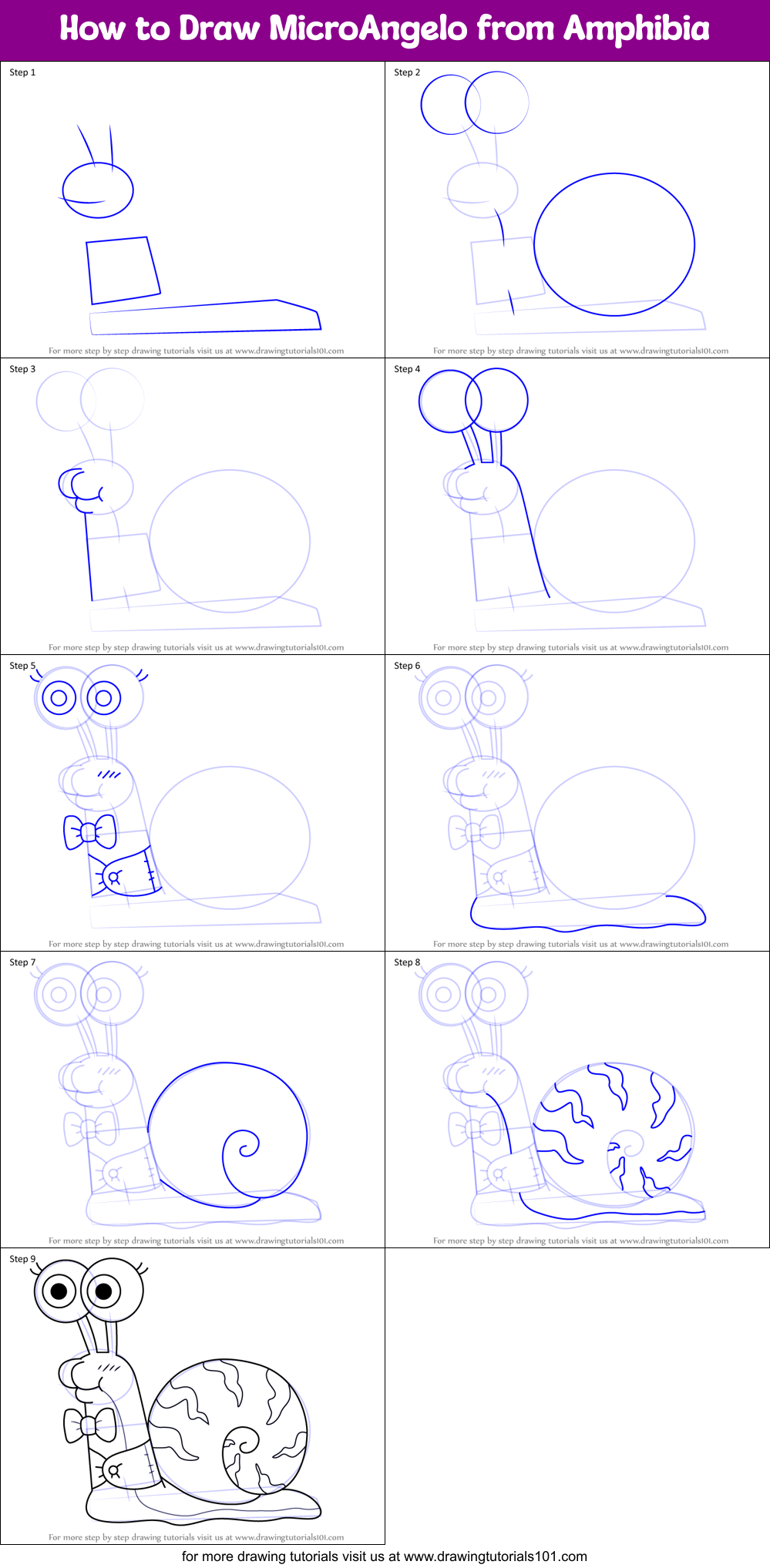 How to Draw MicroAngelo from Amphibia Printable Step by Step