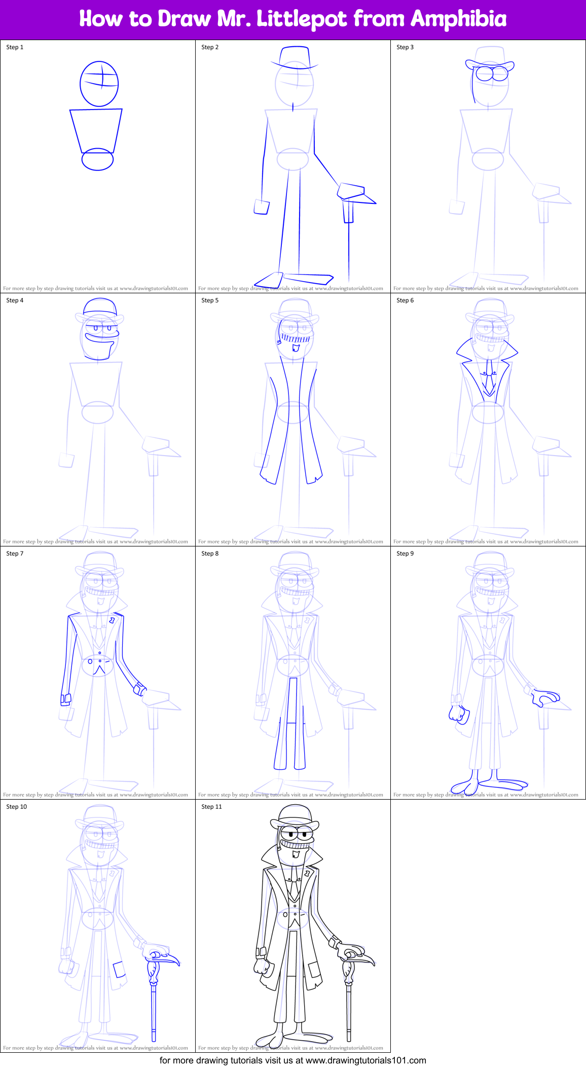 How to Draw Mr. Littlepot from Amphibia Printable Step by Step