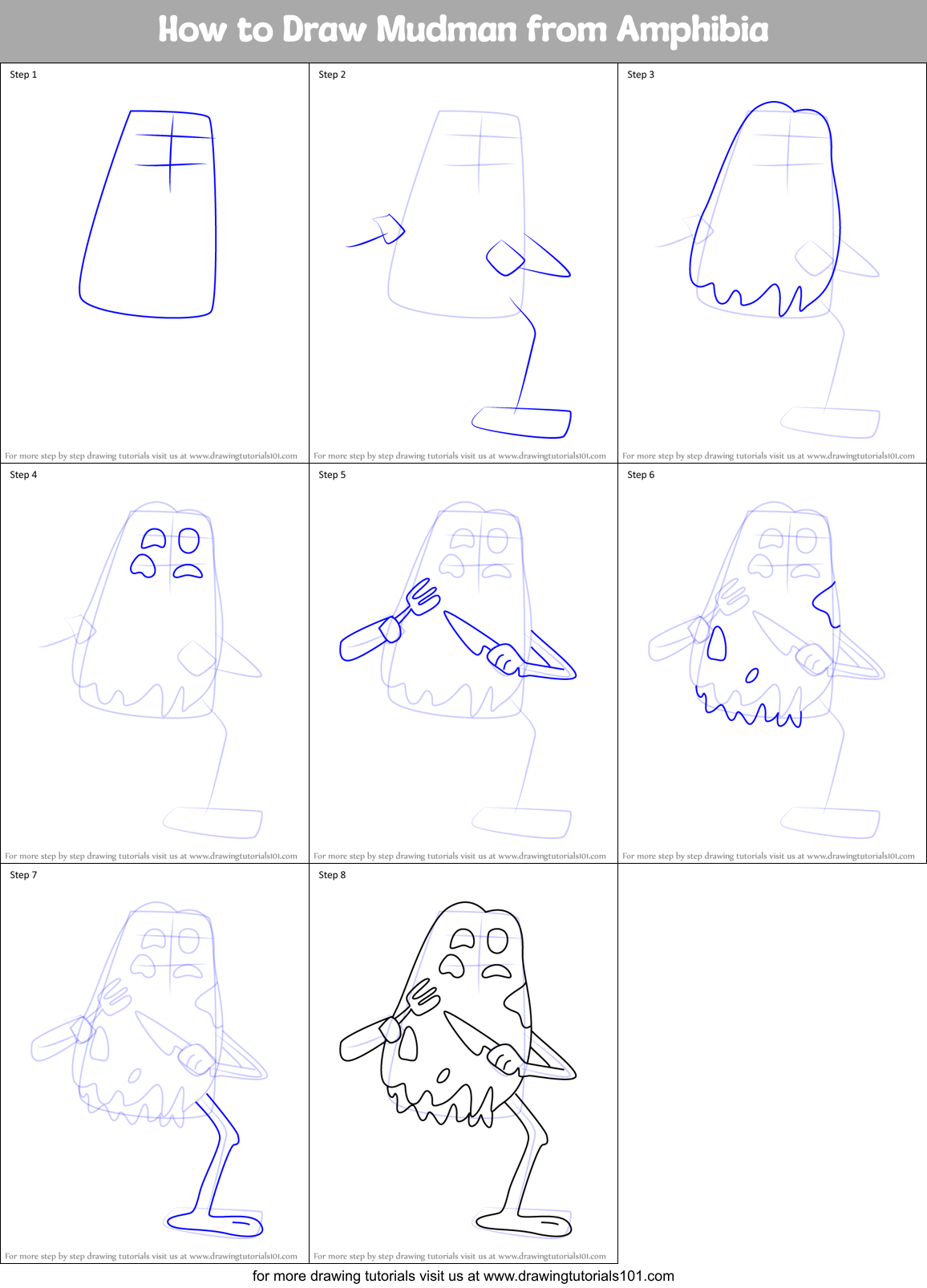 How to Draw Mudman from Amphibia Printable Step by Step