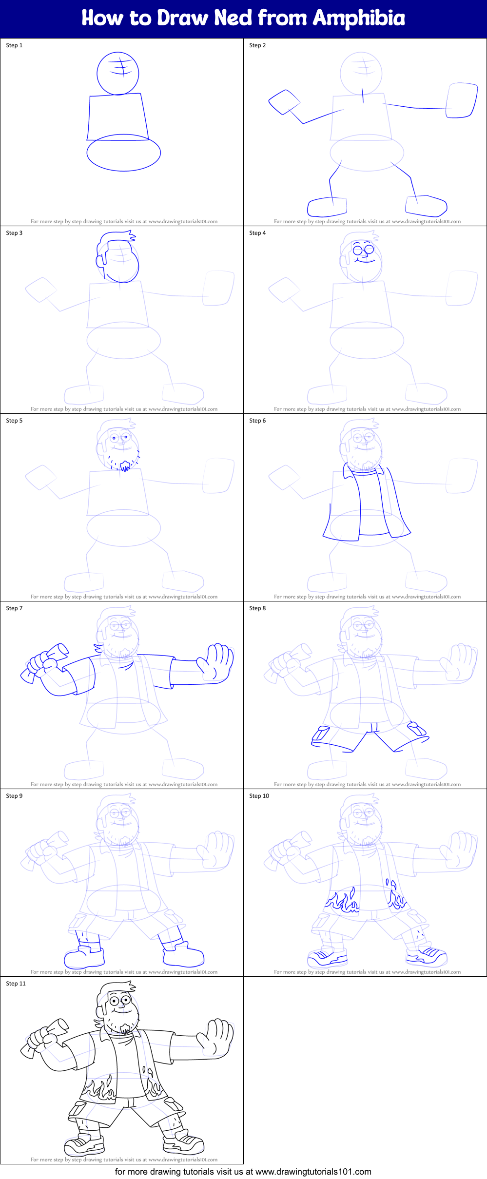 How to Draw Ned from Amphibia Printable Step by Step