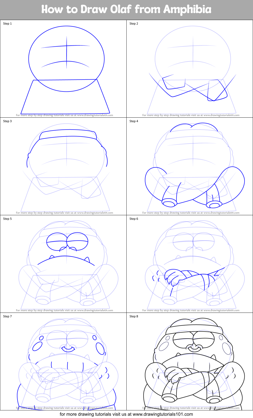 How to Draw Olaf from Amphibia Printable Step by Step