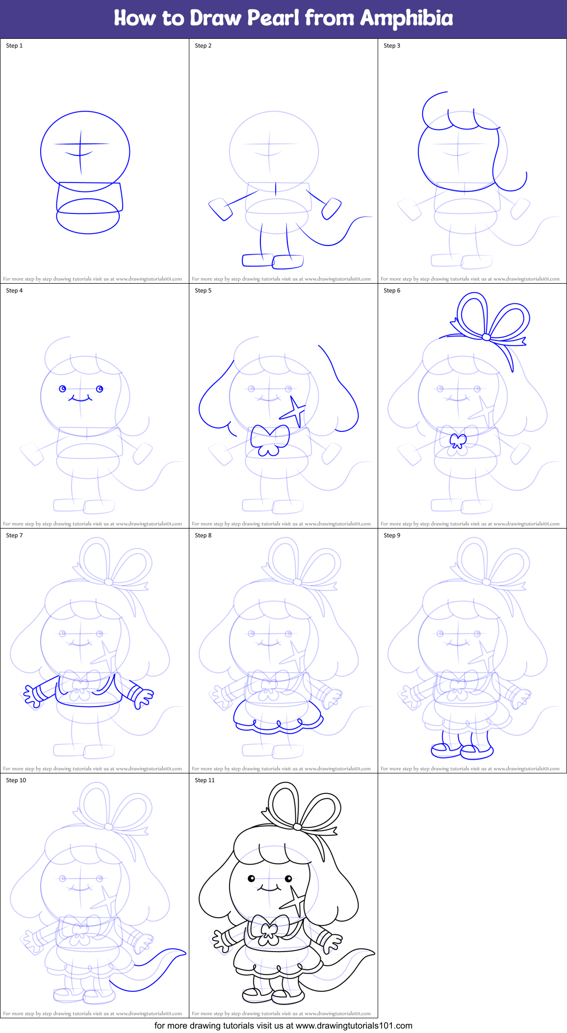 How to Draw Pearl from Amphibia Printable Step by Step
