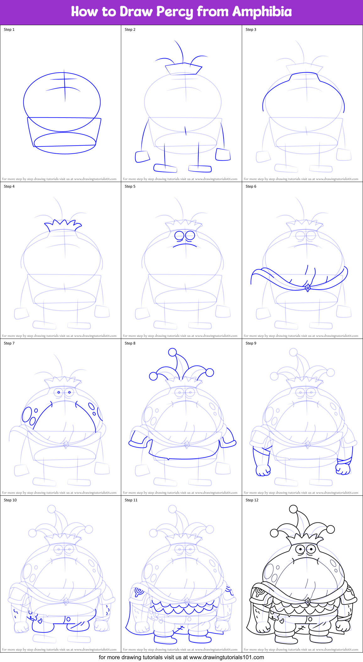 How to Draw Percy from Amphibia Printable Step by Step