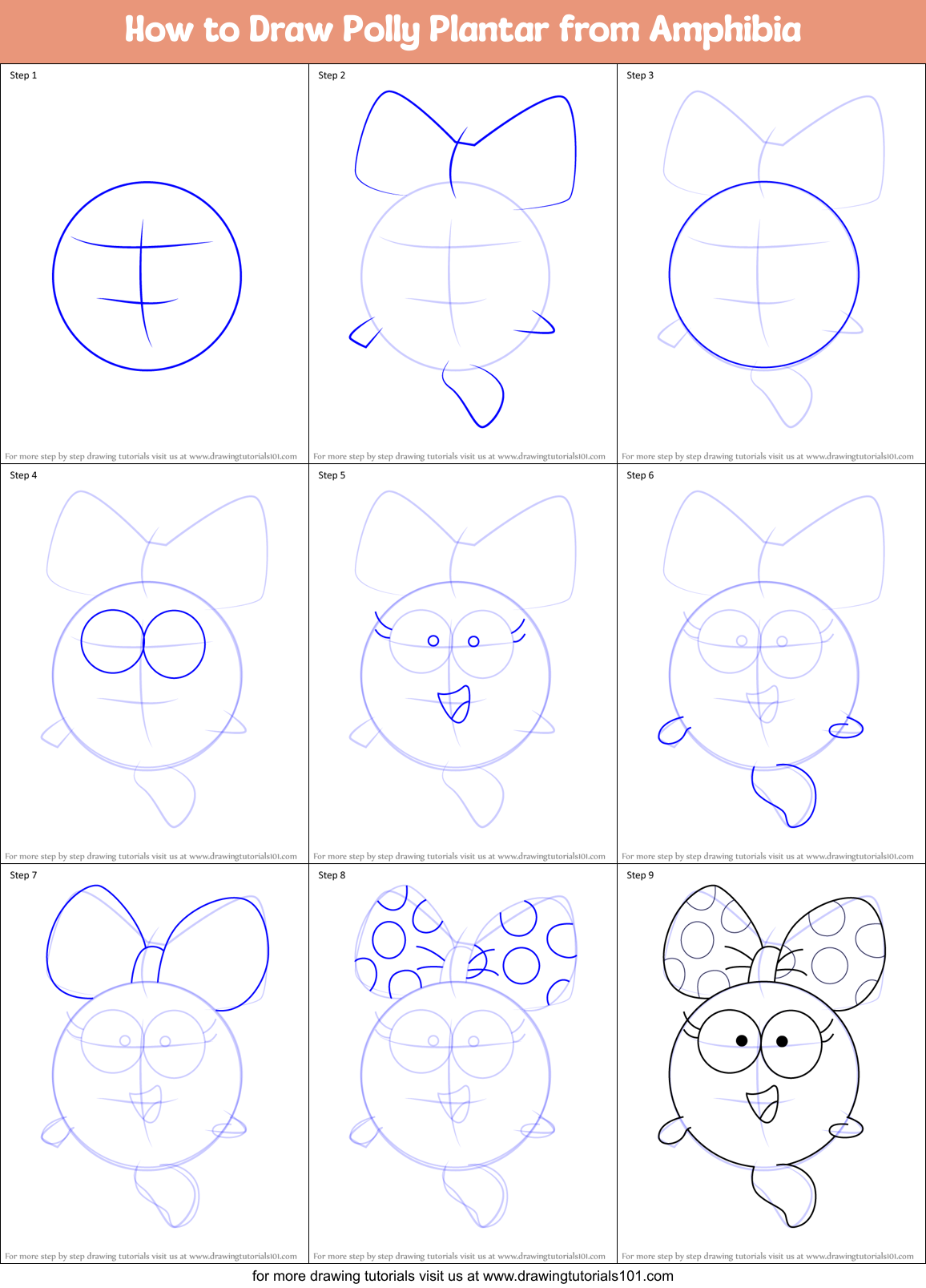 How to Draw Polly Plantar from Amphibia Printable Step by Step