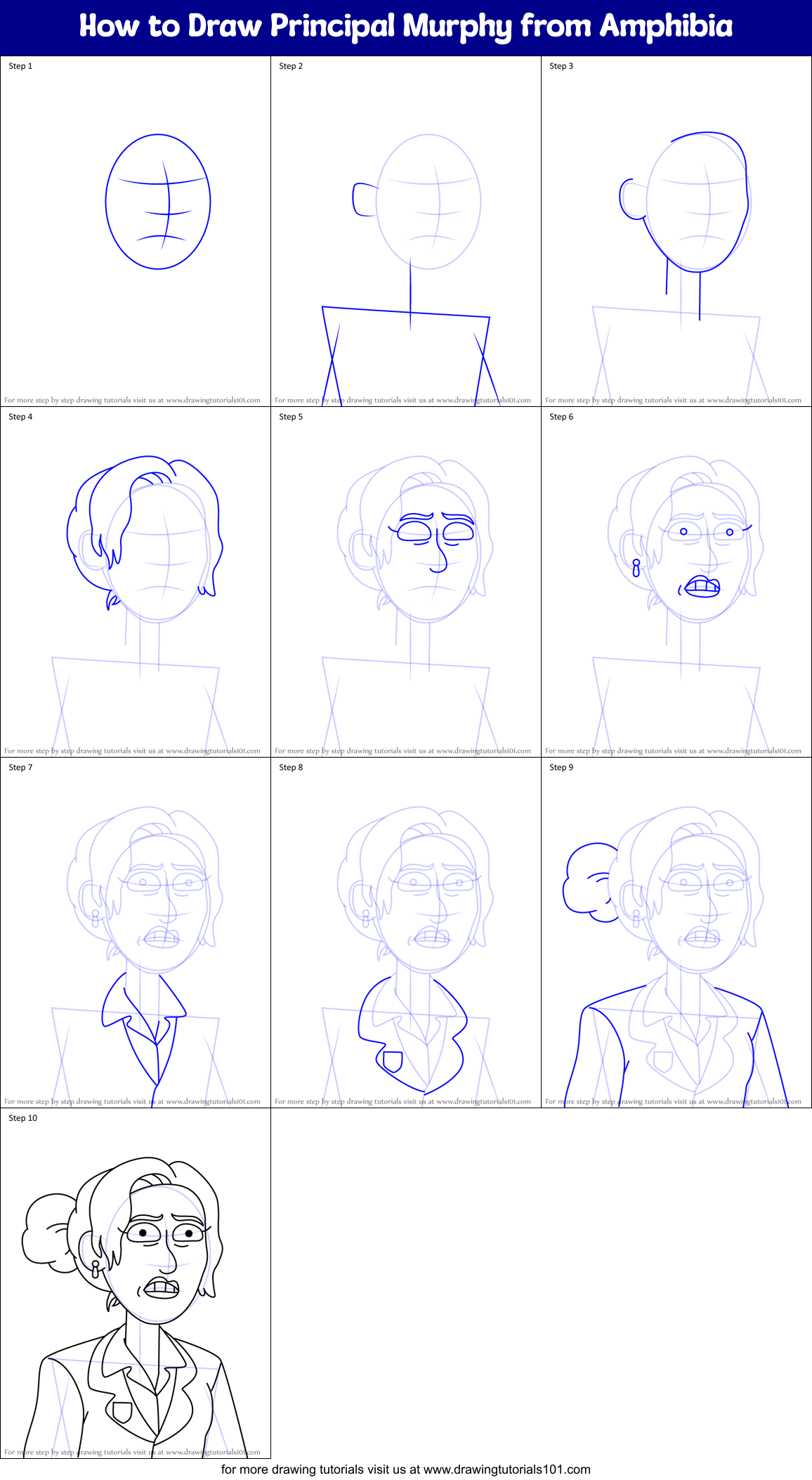 How to Draw Principal Murphy from Amphibia Printable Step by Step