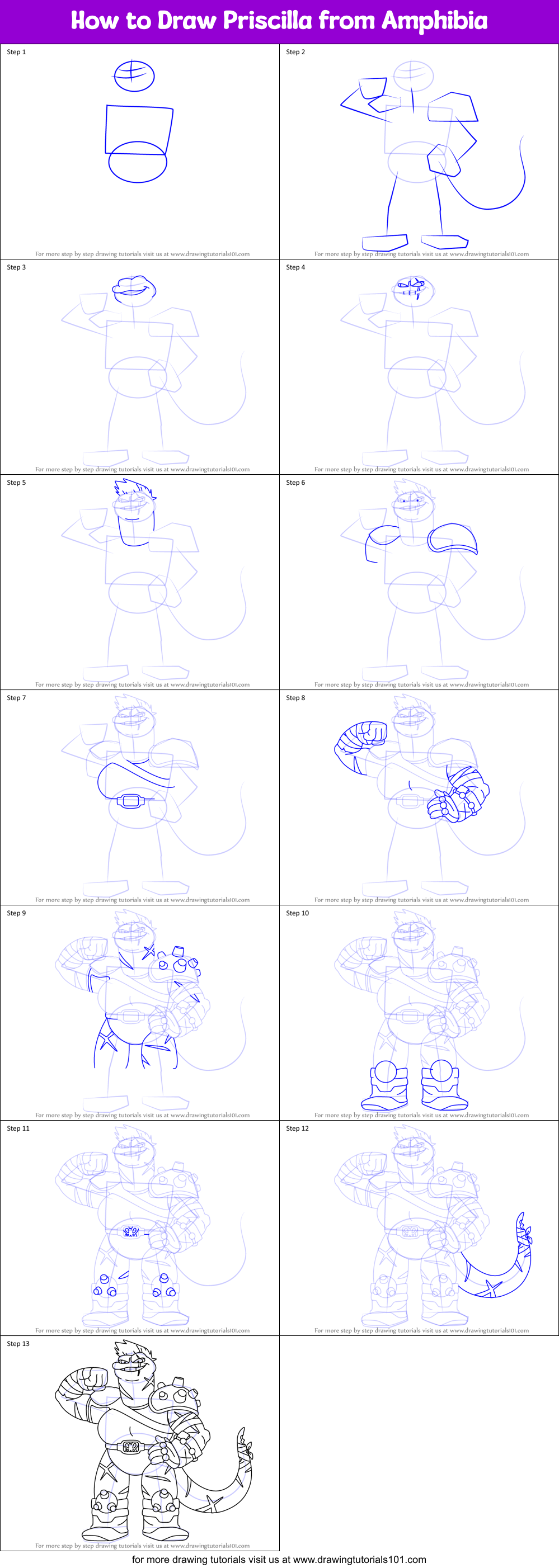 How to Draw Priscilla from Amphibia Printable Step by Step