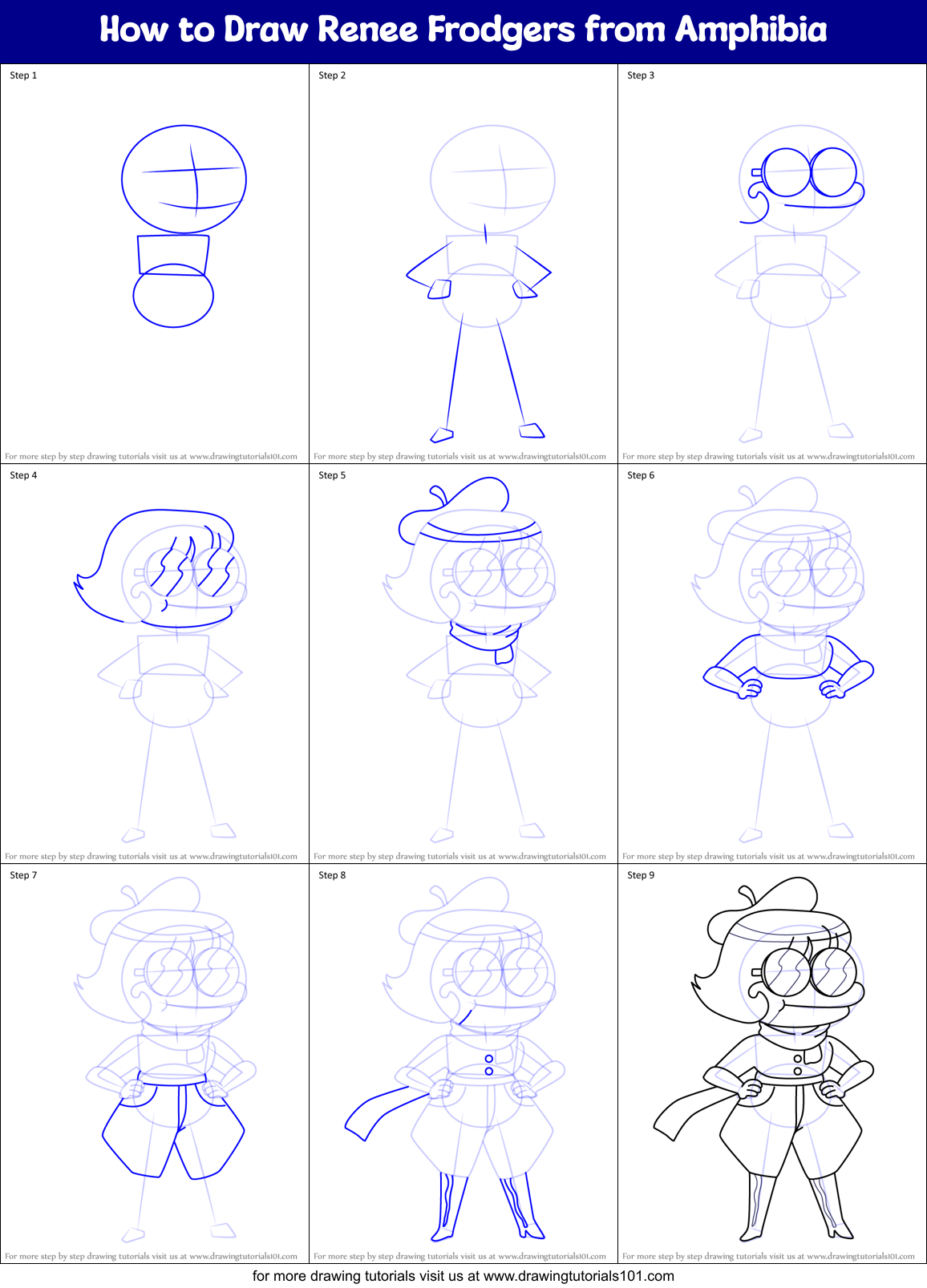 How to Draw Renee Frodgers from Amphibia Printable Step by Step