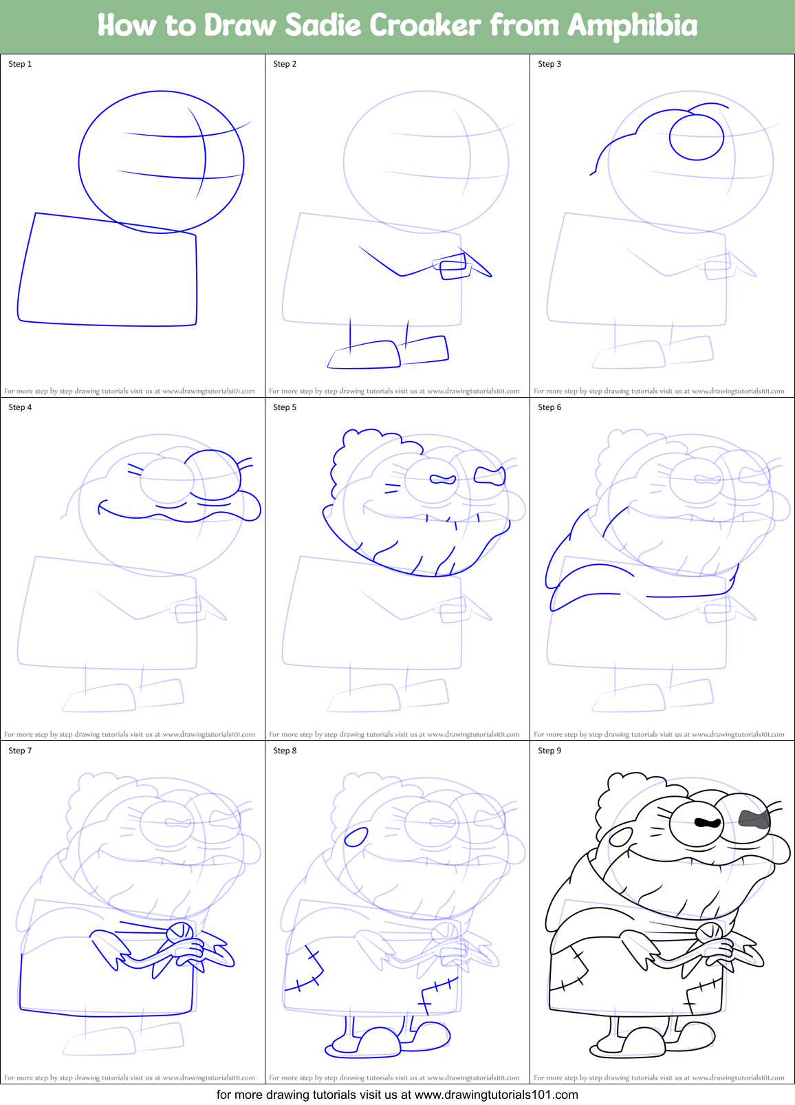How to Draw Sadie Croaker from Amphibia Printable Step by Step