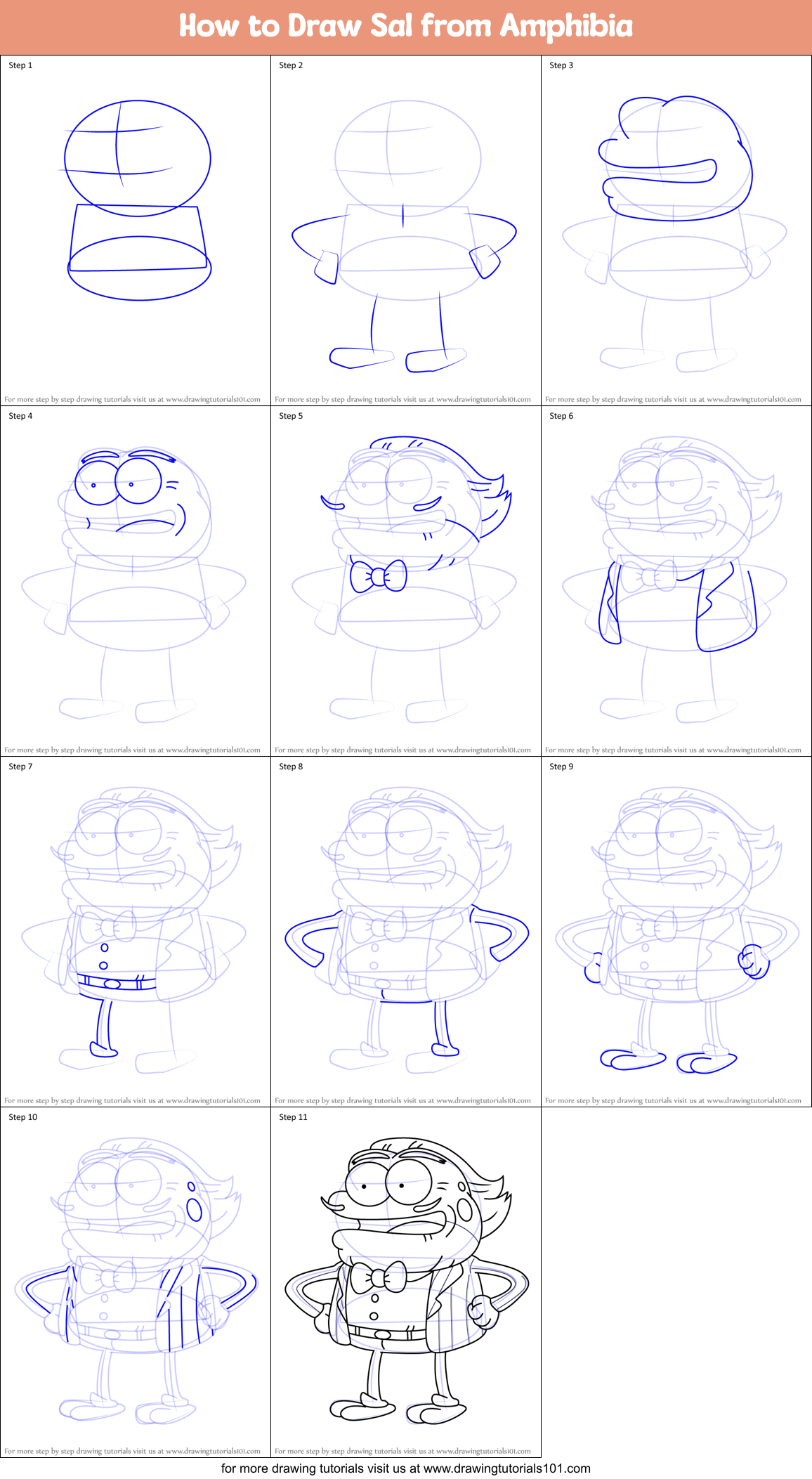 How to Draw Sal from Amphibia Printable Step by Step