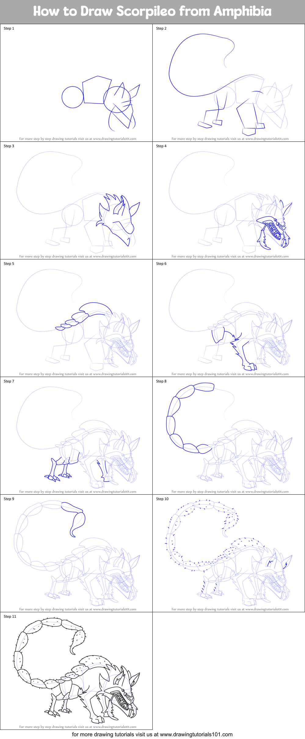 How to Draw Scorpileo from Amphibia Printable Step by Step