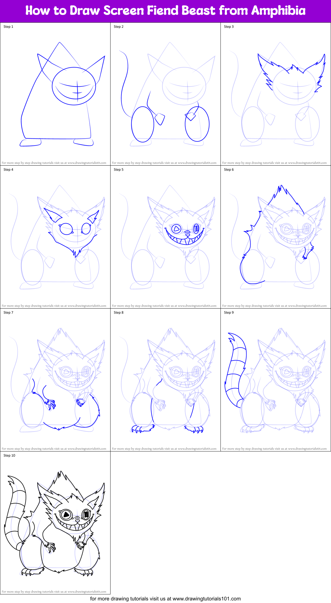 How to Draw Screen Fiend Beast from Amphibia Printable Step by Step